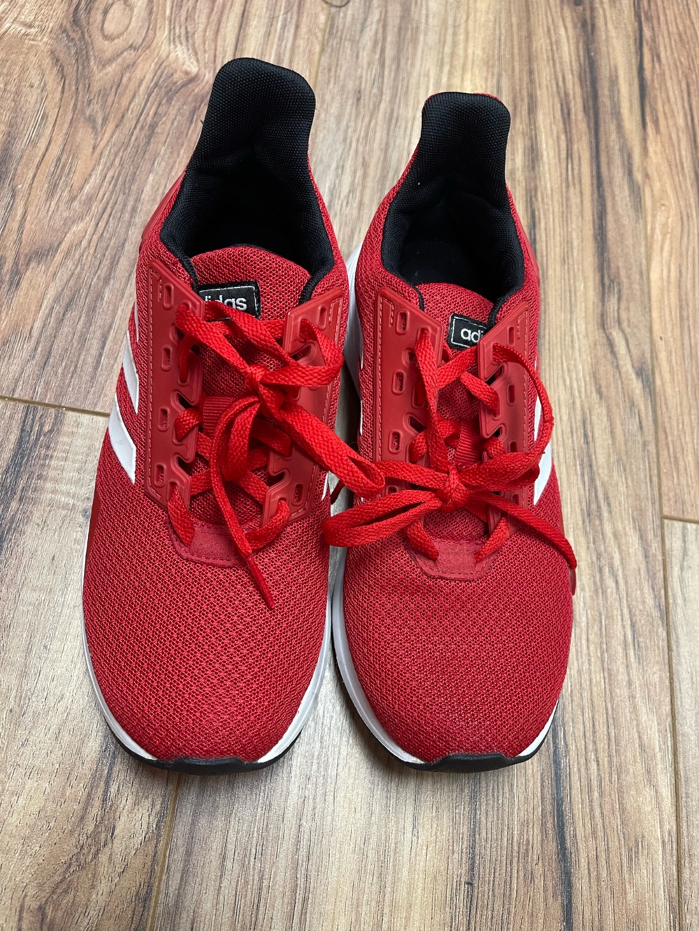 adidas Men's Red Mesh Athletic Sneakers with White Stripes